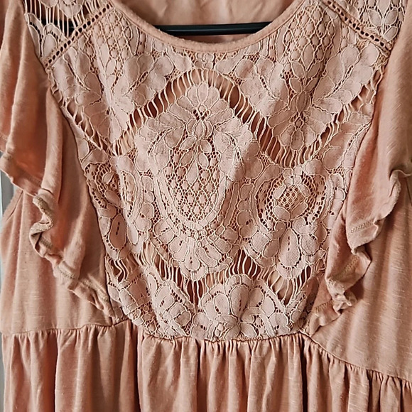 Jolt Peachy Boho Lace Ruffle Flutter Sleeve Top Large - Picture 2 of 9